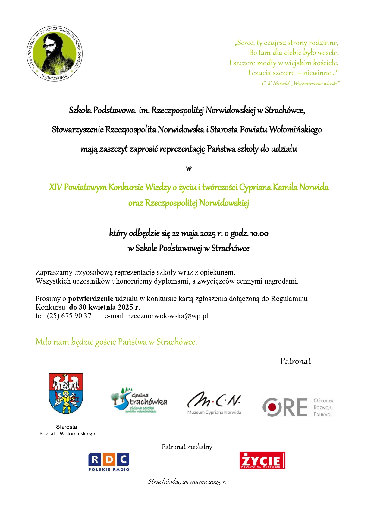 Zapraszamy do udziału w Konkursie Norwidowskim 2025